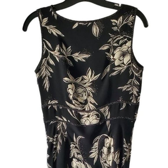 Petite Sophisticate Floral Faux Wrap V-neck Silk Dress | Like New | 4P | Black - Picture 5 of 13